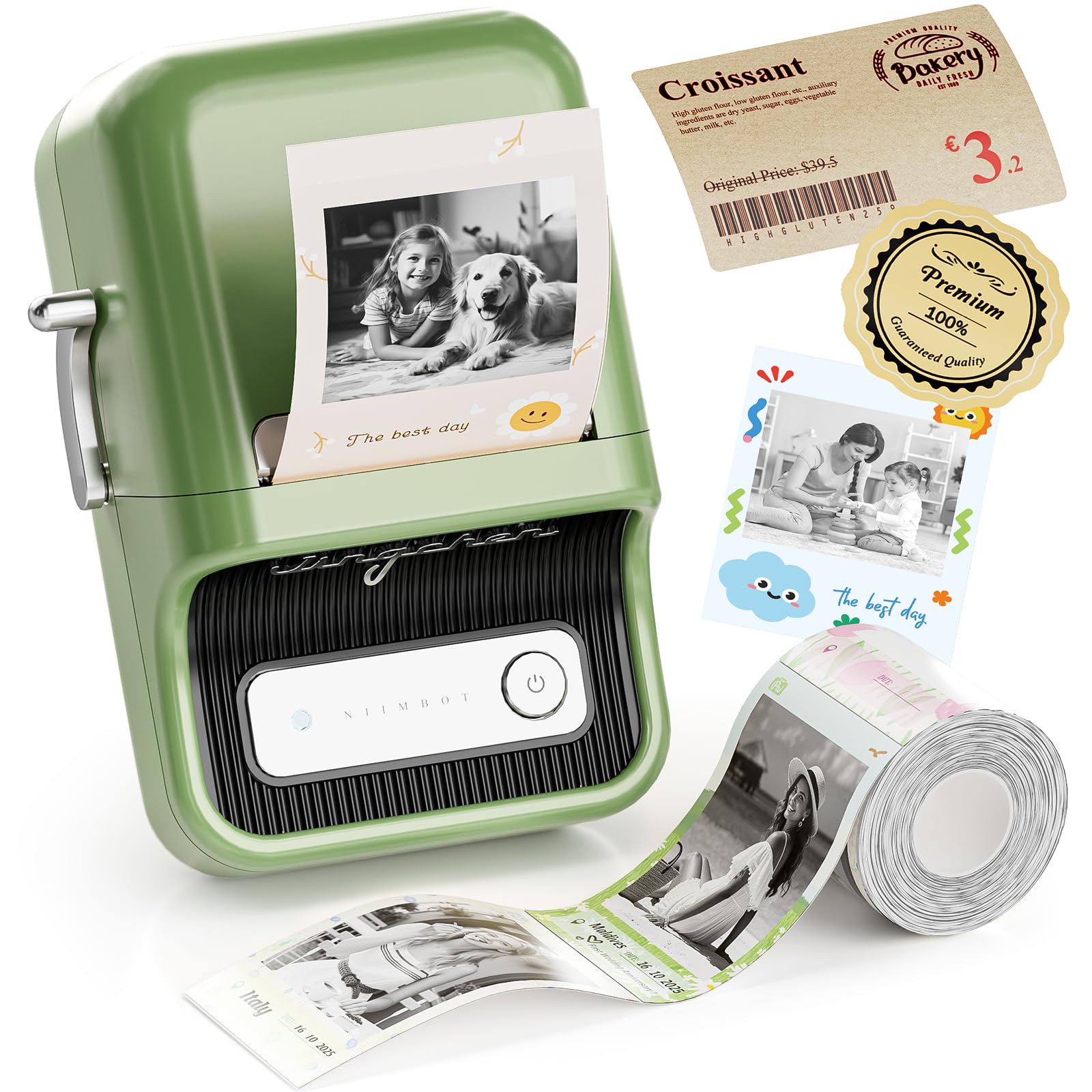 NIIMBOT B21 Pro Upgraded Label Maker, 300 DPI, lustige App, wasserdichtes Etikett, tragbarer Etikettendrucker, Bluetooth-Aufkleberdrucker für Organisation, Preis, Logo, Scrapbooking, Grün