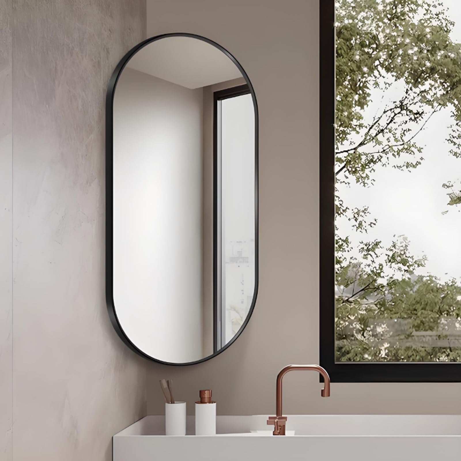 Miroir d'angle ovale mural salle de bain suspendu extensible