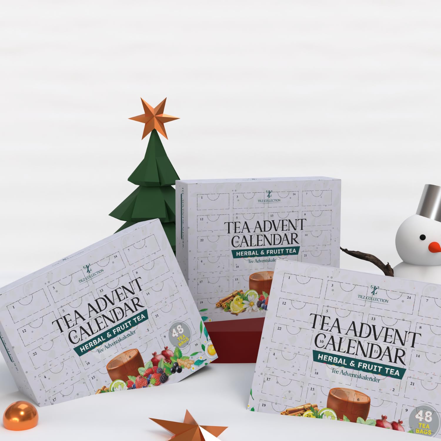 TILZ COLLECTION Calendario dell'Avvento 2025 per uomini e donne, 2 x 24 giorni di selezione di tè aromatizzato | Tè alle erbe, frutta e spezie | Set per il tè natalizio
