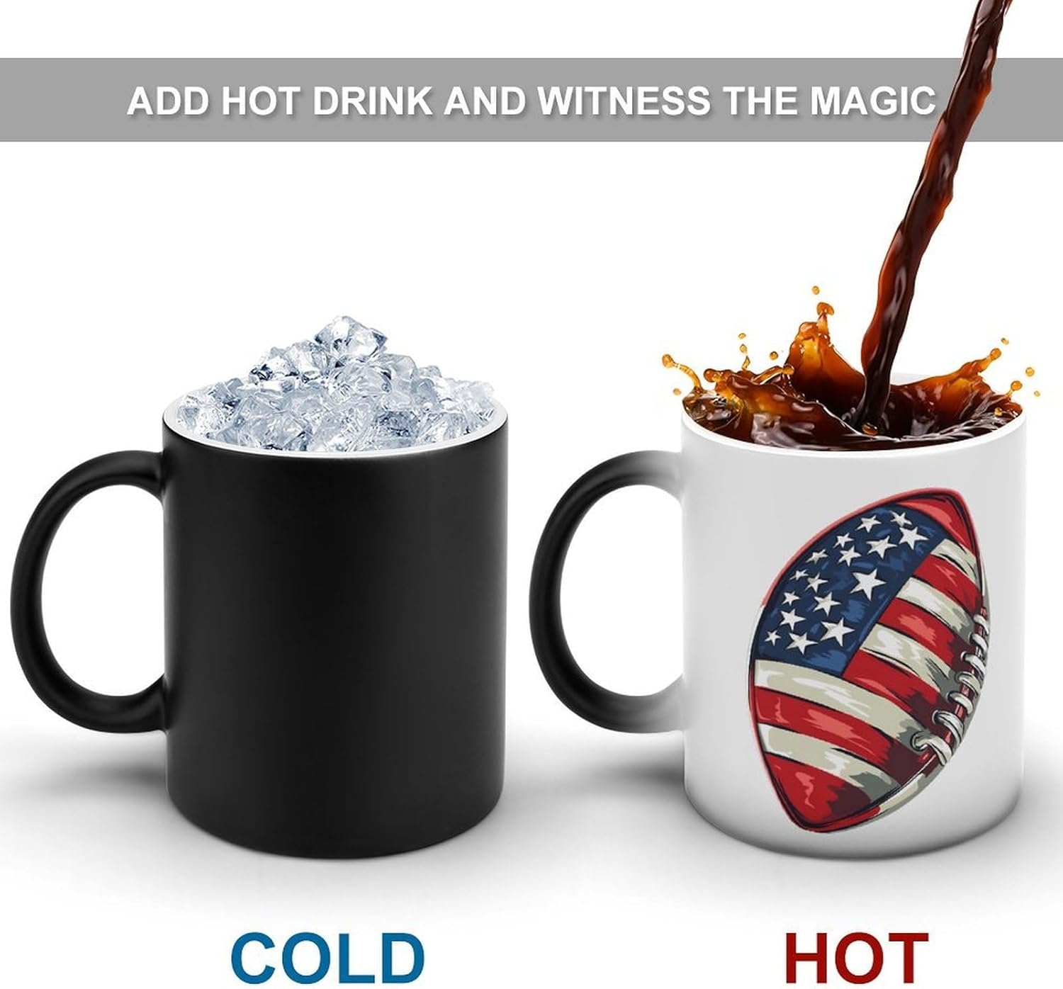 Football Soccer U.S.A. Flag Color Changing Mug Heated Ceramic Cup Heat Sensitive Coffee Mug Fun Gift