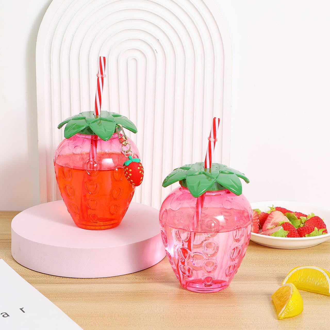 HOMSFOU Strawberry Drinking Cups with Straw 17Oz Portable Milk Tea Tumblers for Summer Parties Girls Birthday Home Decoration - Image 8