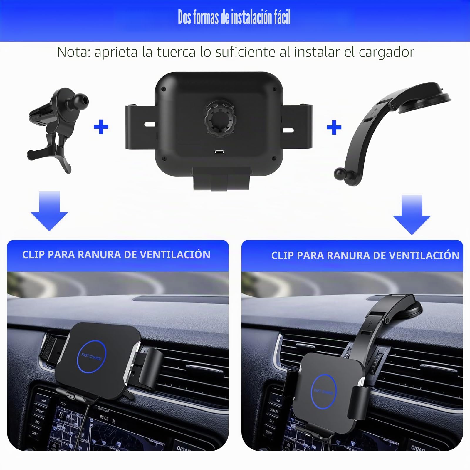 Soporte de teléfono móvil para Samsung Z Fold 7/6 5/4/3 de 15 W Dual Coils, cargador de coche inteligente inalámbrico Qi para rejilla de ventilación del salpicadero para Samsung Galaxy Z Fold7