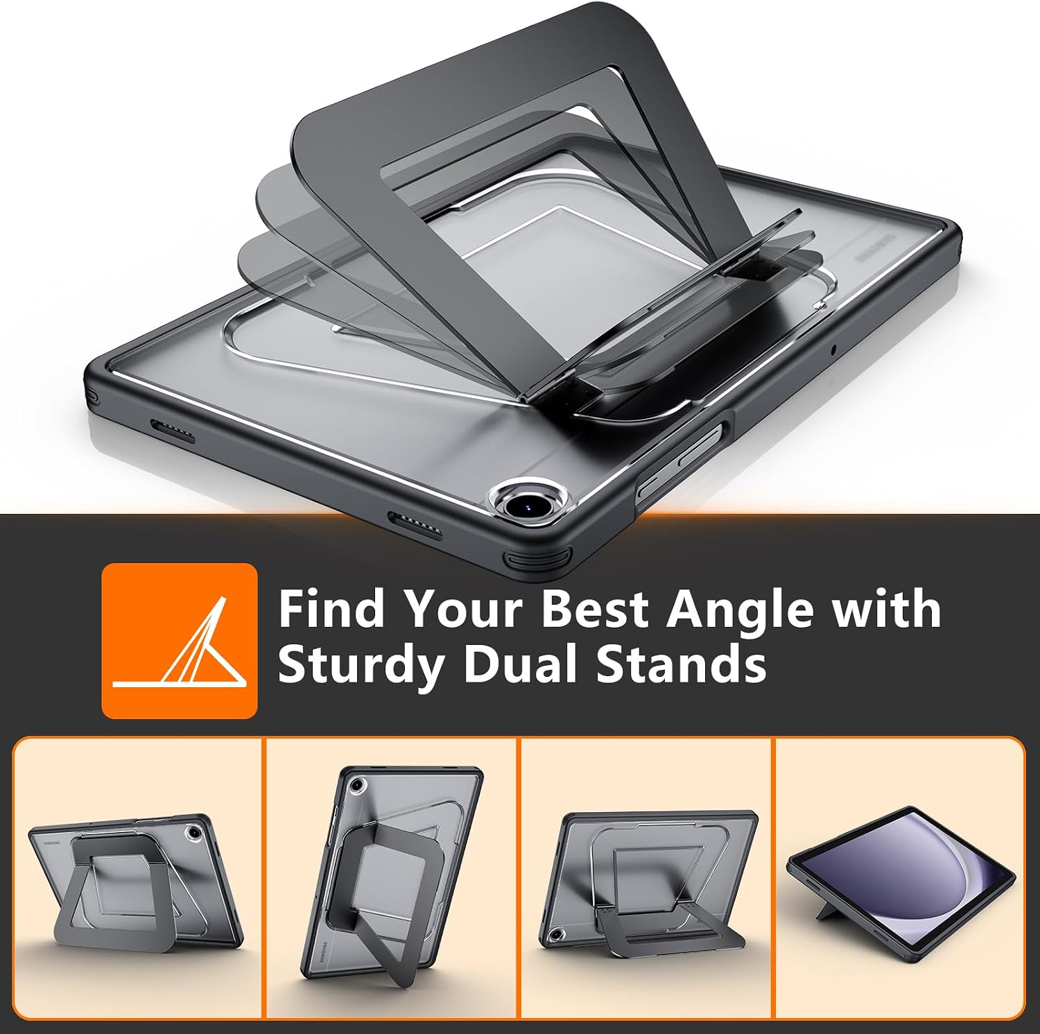 JUQITECH Case for Samsung Galaxy Tab A11+ Plus 11 Inch A9+ Plus, Multi-Angle Kickstand Shockproof Case, Ultra-Stable Stand, Anti-Bending Thin Slim Hard Back Soft Edge Handle Full Protective Cover
