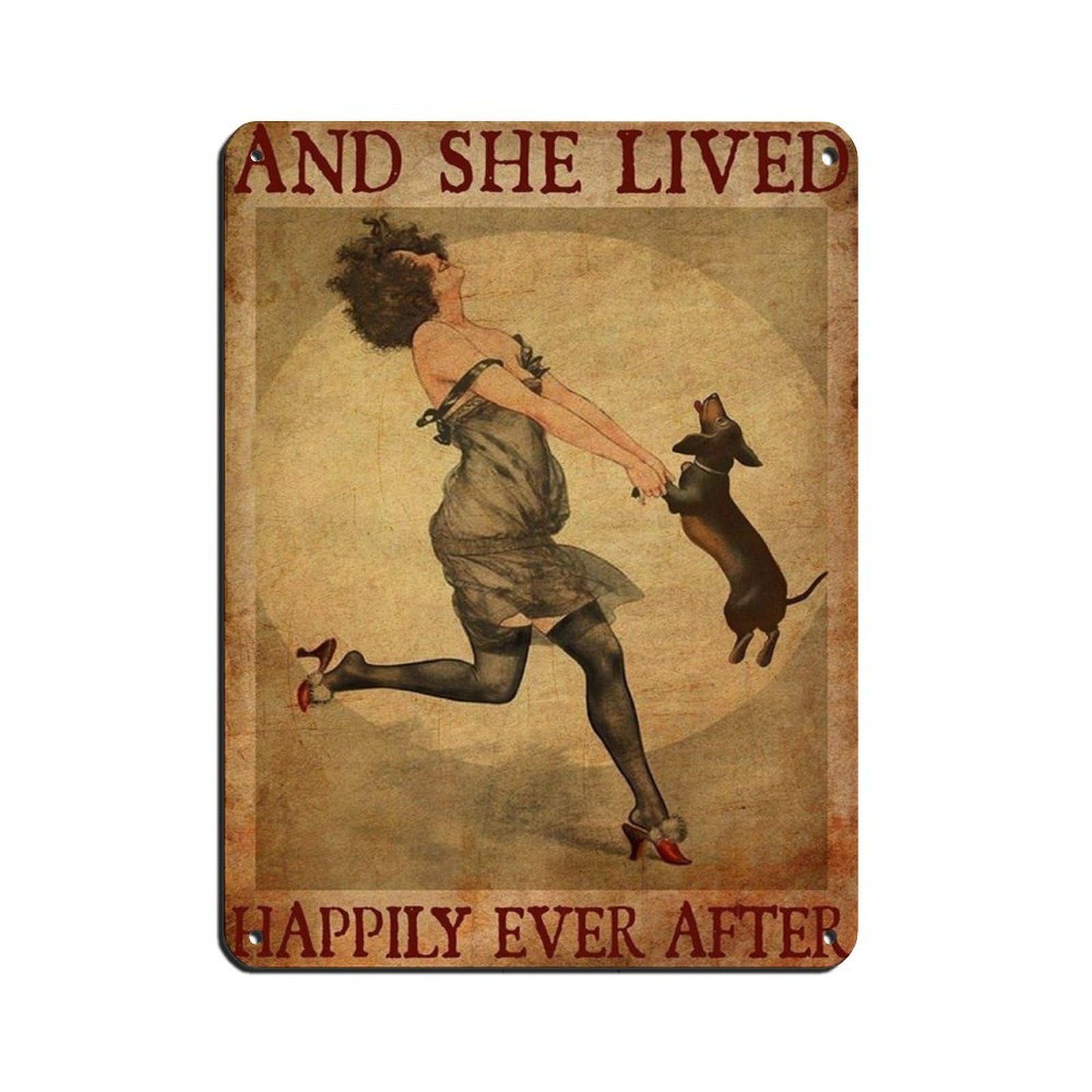 Vintage Dachshund And Girls Art Poster Tin Sign Vintage Metal Pub Club Cafe Bar Home Wall Art Decoration Poster Retro 12x16inch(30x40cm)