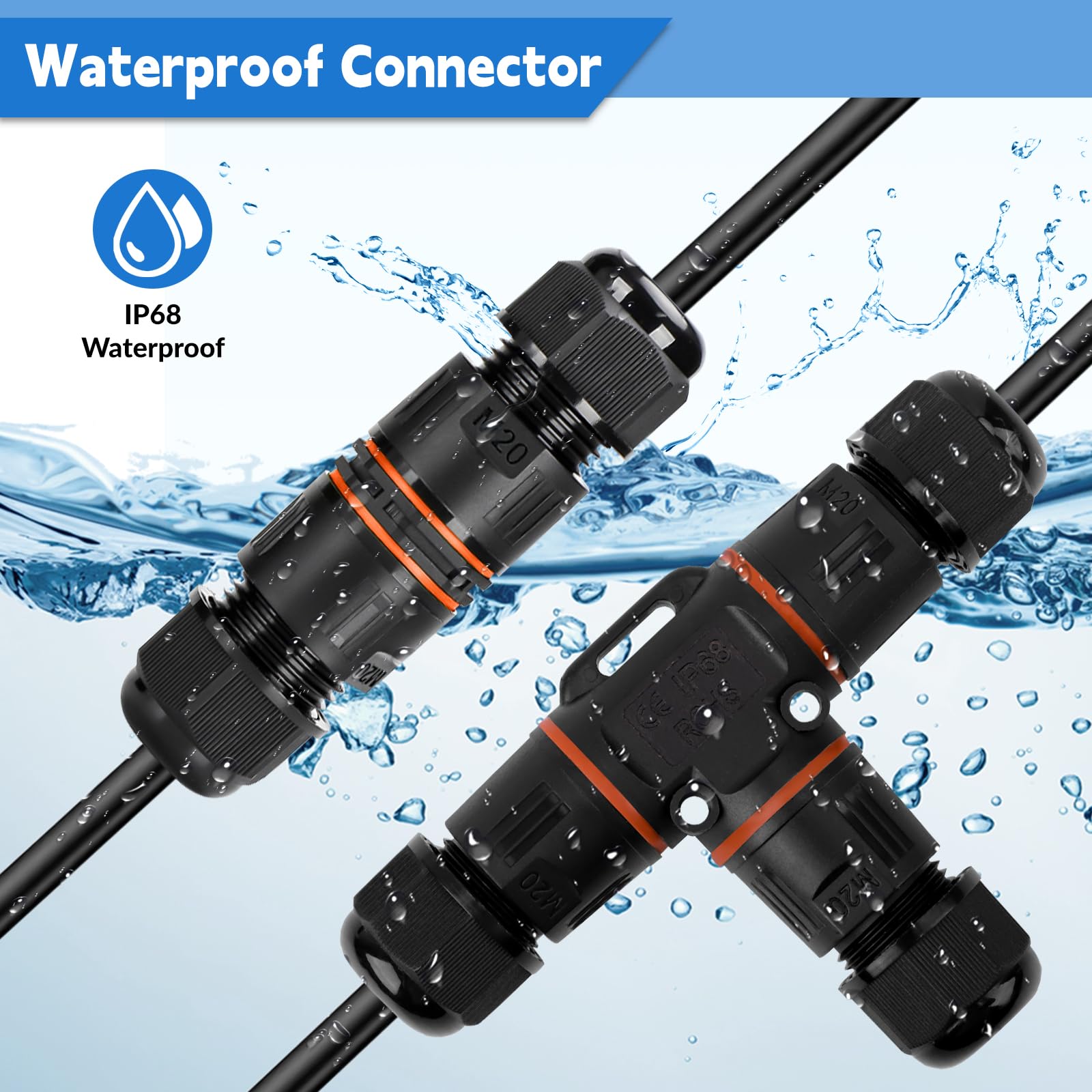 8 Stück Kabelverbinder Wasserdicht IP68, T-Form und Gerade Kabelverbinder, Wasserdicht 3-polig Erdkabel Verbindungsmuffe für Ø3-12 mm und Ø5-8 mm Kabeldurchmesser