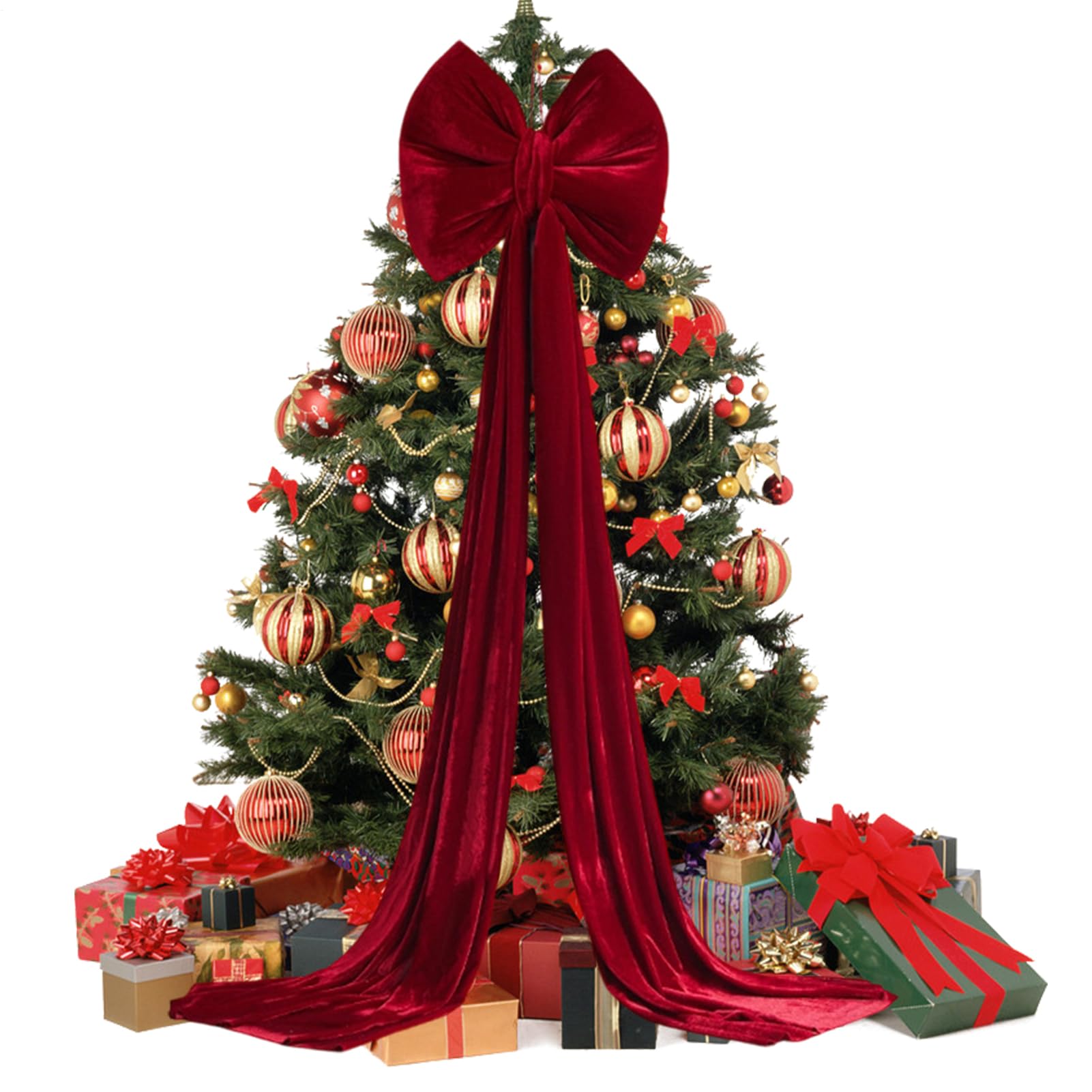 Lazos para árbol de Navidad grandes de terciopelo rojo ideales para chimeneas y porches