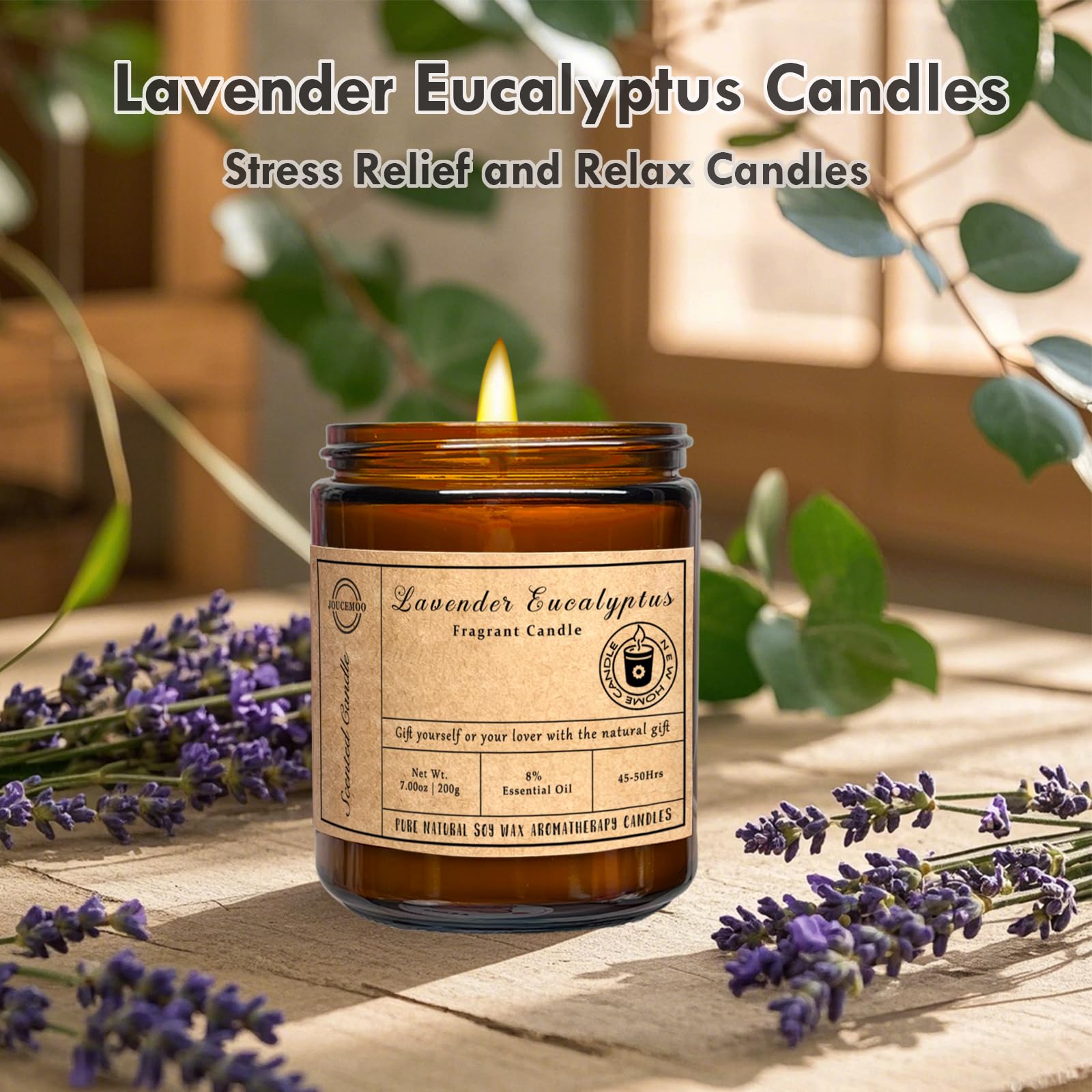 Velas perfumadas – Velas de eucalipto de lavanda para el hogar, vela de aromaterapia de cera de soja de 7 onzas para aliviar el estrés y la relajación, no tóxicas, regalos de cumpleaños para mujeres y 2