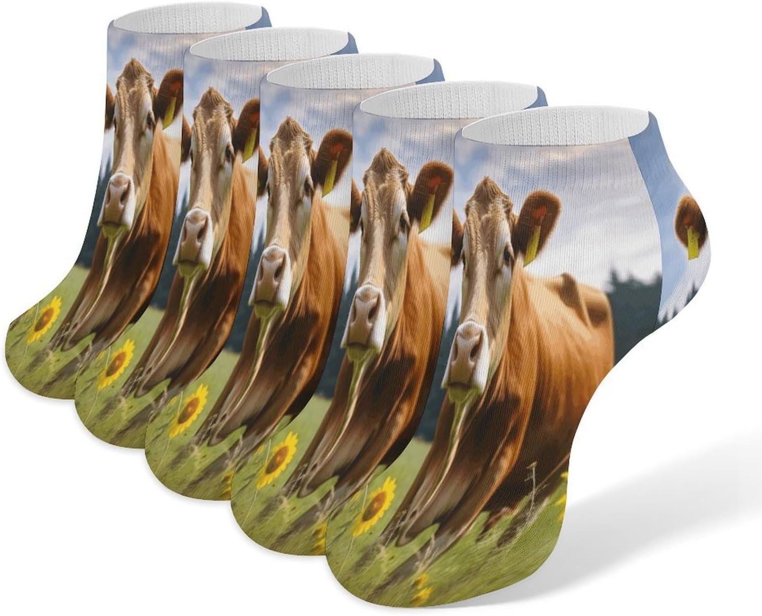 Socks for Men Women 5 Pairs Short Ankle Socks | Animal Brown Cow Low Cut Casual Crew Sock Cute Breathable Athletic Socks Non Slip No Show Sock