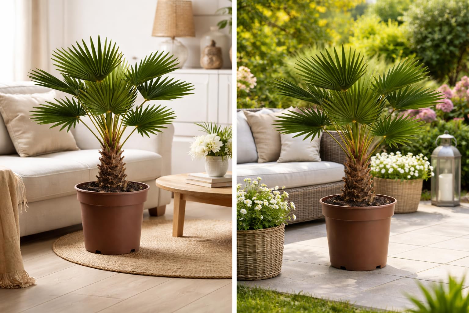 Palmera Trachycarpus Wagnerianus Natural 80-100cm (medida con maceta incluida) – 10 Litros – Palmera Resistente al Frío – Planta Natural de Exterior e Interior – Cuidado Fácil – Maceta Gratis Incluida