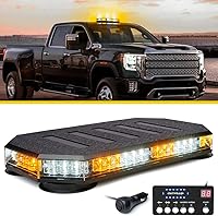 LUMENIX 42 LED Rooftop Strobe Light Bar - Amber/White Emergency Flashing Beacon, 38 Modes, Magnetic Mount for Trucks, Plows, Tow Vehicles