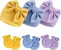 Vista 1 de BQUBO - Gorros de hospital para recién nacidos, con lazo, de algodón, sin arañazos, para 0 a 6 meses