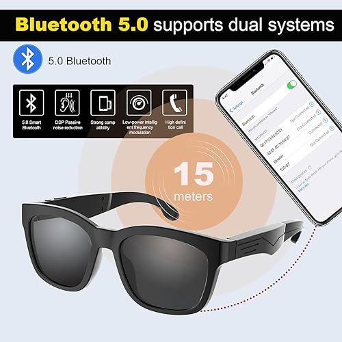 Miniatura 7 de Lentes inteligentes, lentes de sol Bluetooth para hombres y mujeres, lentes inalámbricos con altavoces, micrófono integrado, llamadas telefónicas