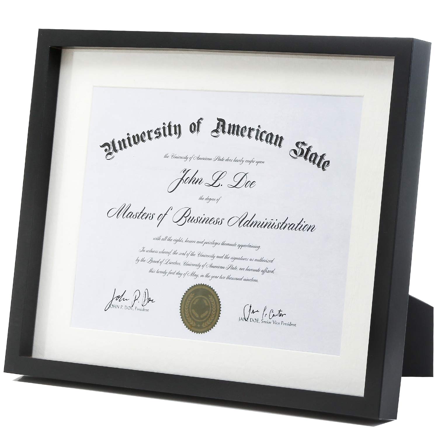 Matte Black Diploma Frame Solid Wood 11x14 with Adhesive Wall Hooks, Nail Hooks, 2 White Mats Sized: 8.5x11 or 8x10 for Documents, Degrees, Certificate, Photo, Pictures, Certification, Tempered Glass