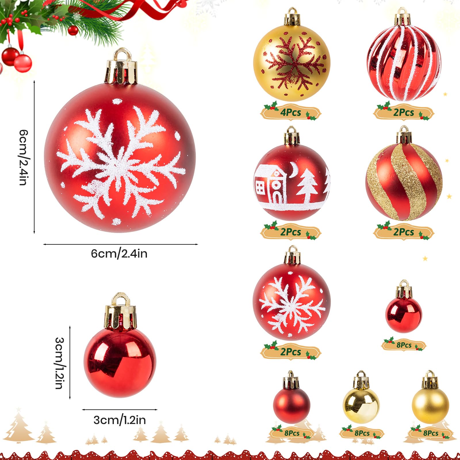 Tectake Set Da 84 Palline Natalizie, Rosse Con Stella E Catena Infrangibili 83278785