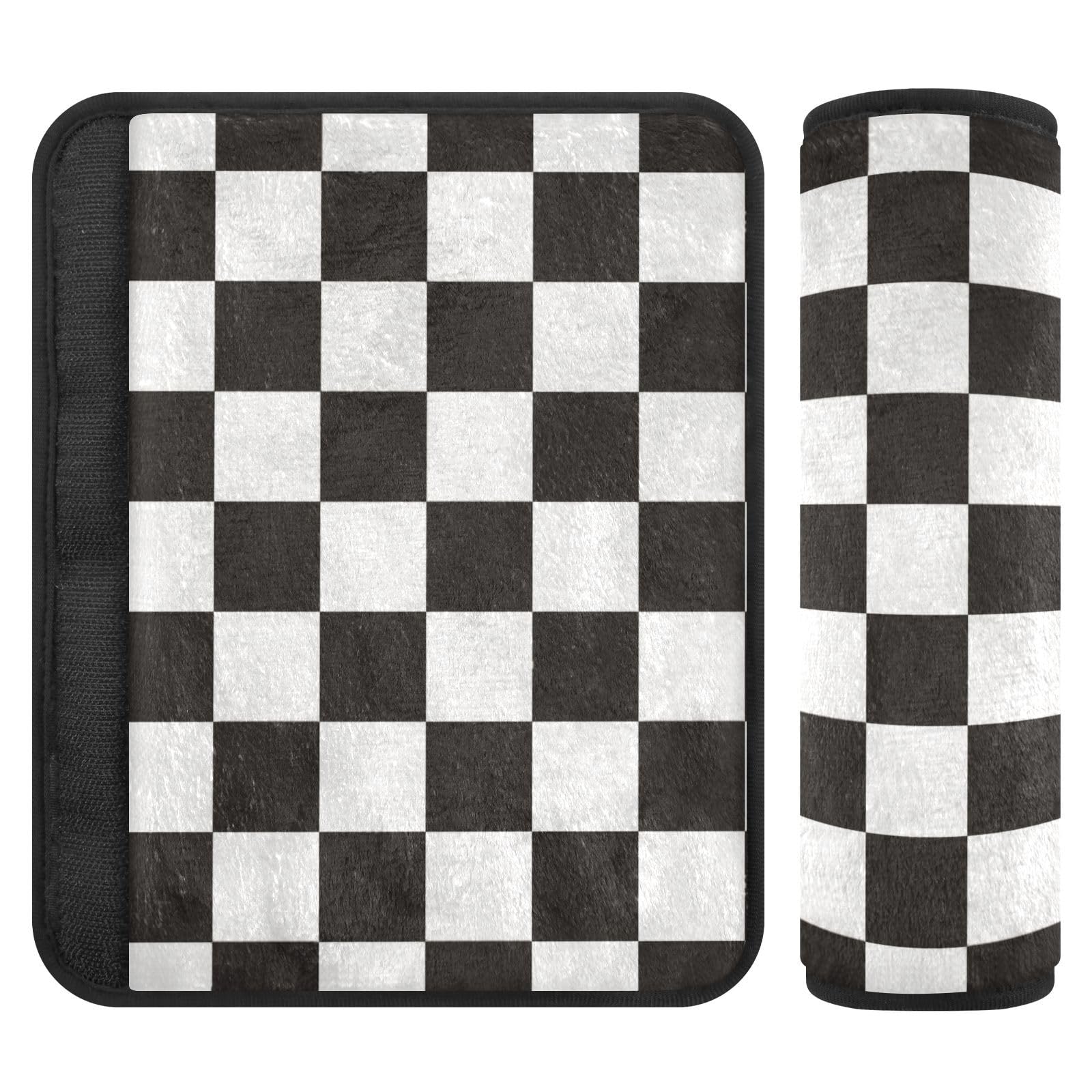 Checkered Black Seat Belt Cover Pad 2 Pcs Soft Cute Seatbelt Covers Protector Support Head Neck Shoulder Strap for Car Seats High Chair Backpack for Adults Kids Women Men 10x7.7In 2 Pack