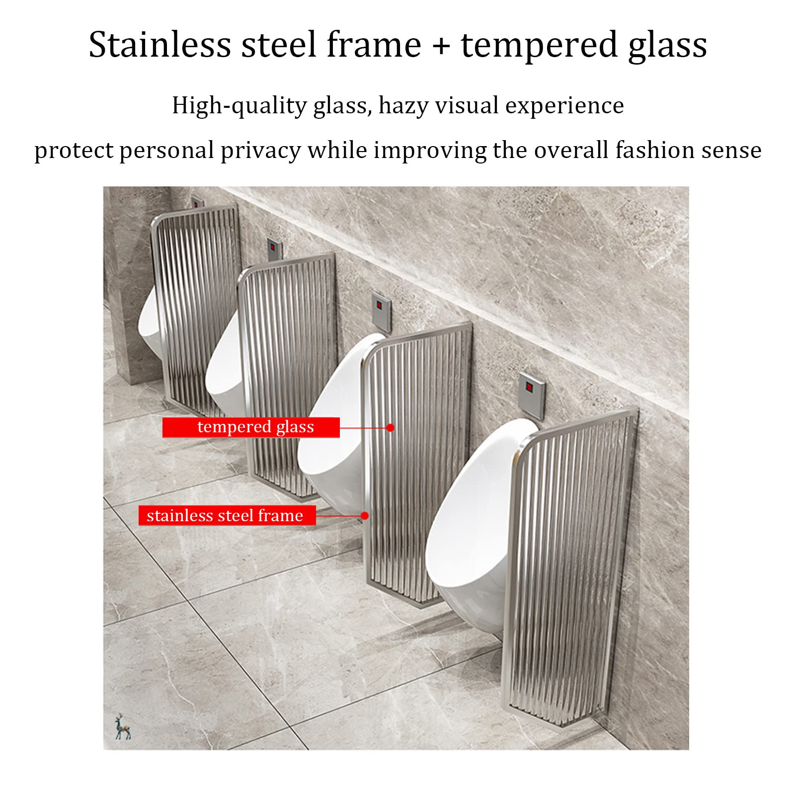 Parete divisoria Dorata per orinatoi - Schermo per la Privacy a Parete con divisorio in Metallo e Vetro per bagni - Elegante Soluzione per la Privacy degli orinatoi
