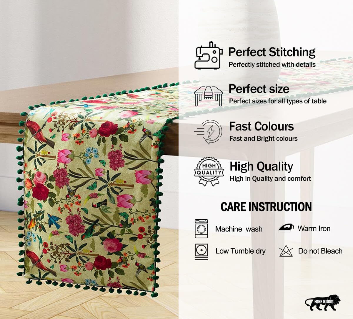 India Circus by Krsnaa Mehta Bird Land Printed Micro Velvet 4 Seater Table and Bed Runner (94 x 14 inches) 1