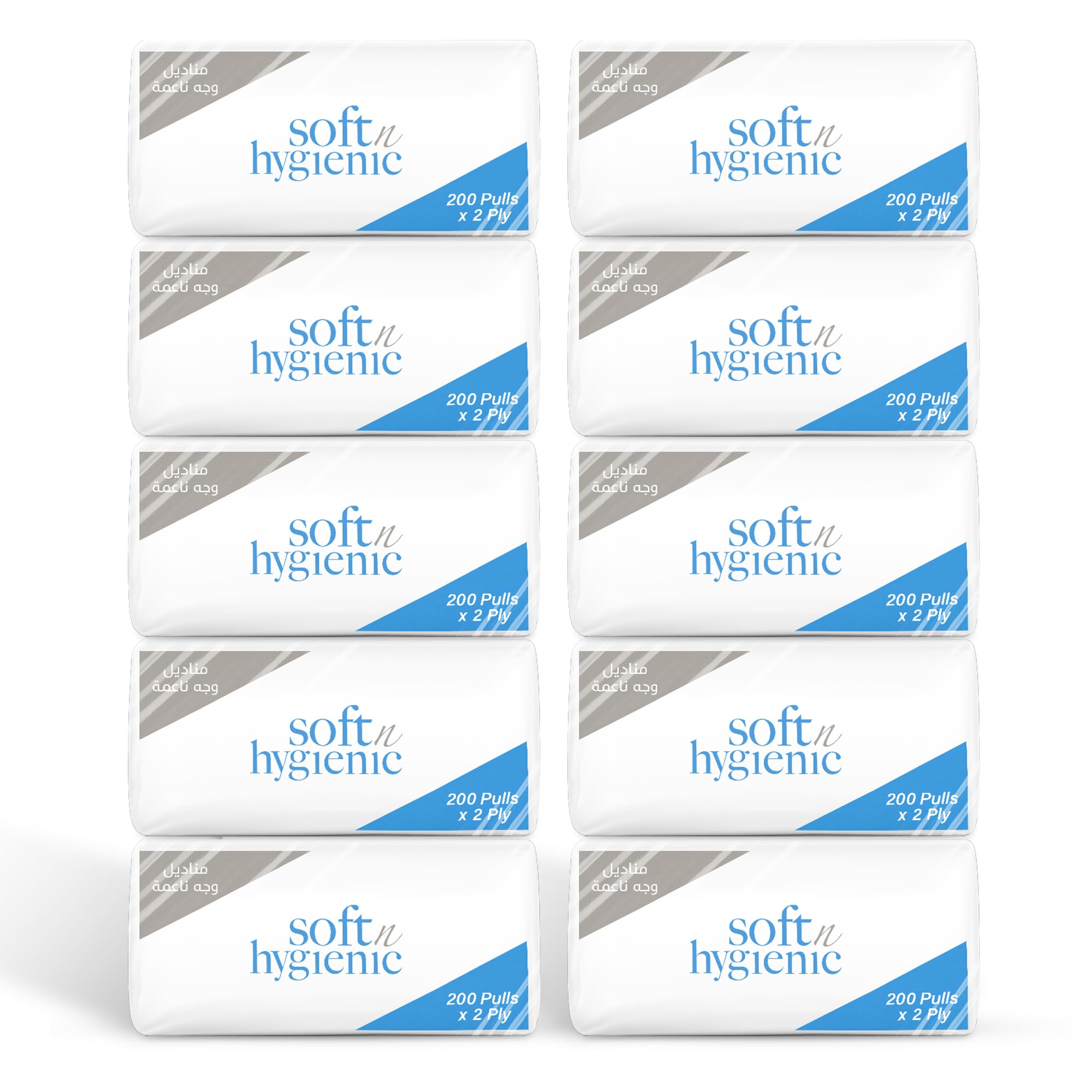 Soft N Hygienic Fluffy Facial Tissue Pack of 10, 200 Sheets x 2 Ply, Total 2000 Sheets