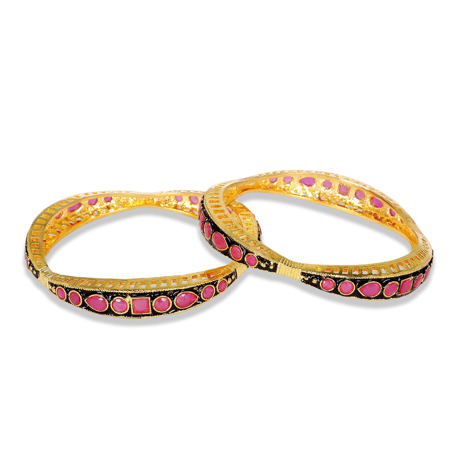 ACCESSHER Pink Color Black Enamel Bangles With Ruby And White Stone (2.10) (B07PW6LZZT) Amazon Price History, Amazon Price Tracker