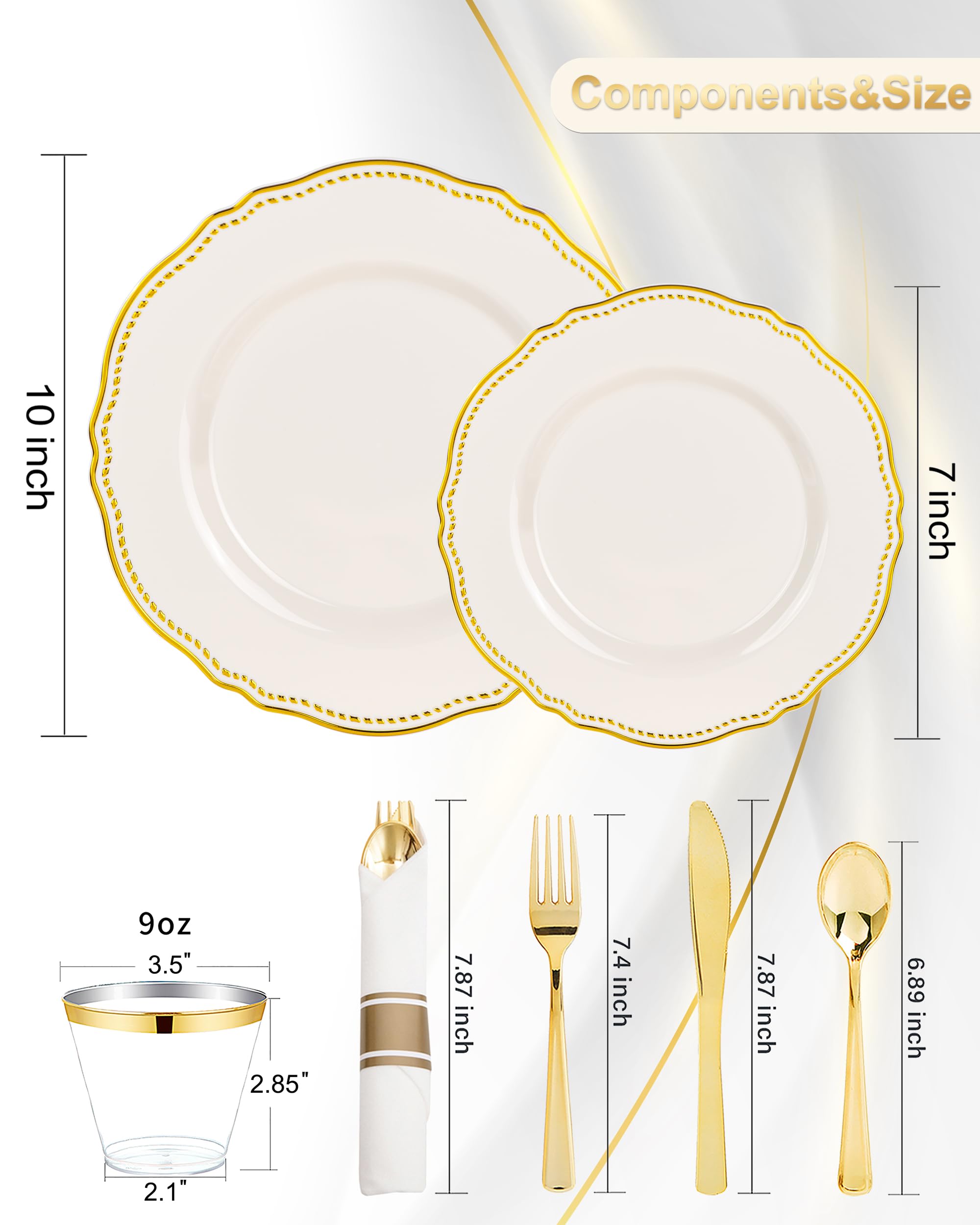 Ivory Gold Plates for Weddings & Parties -2