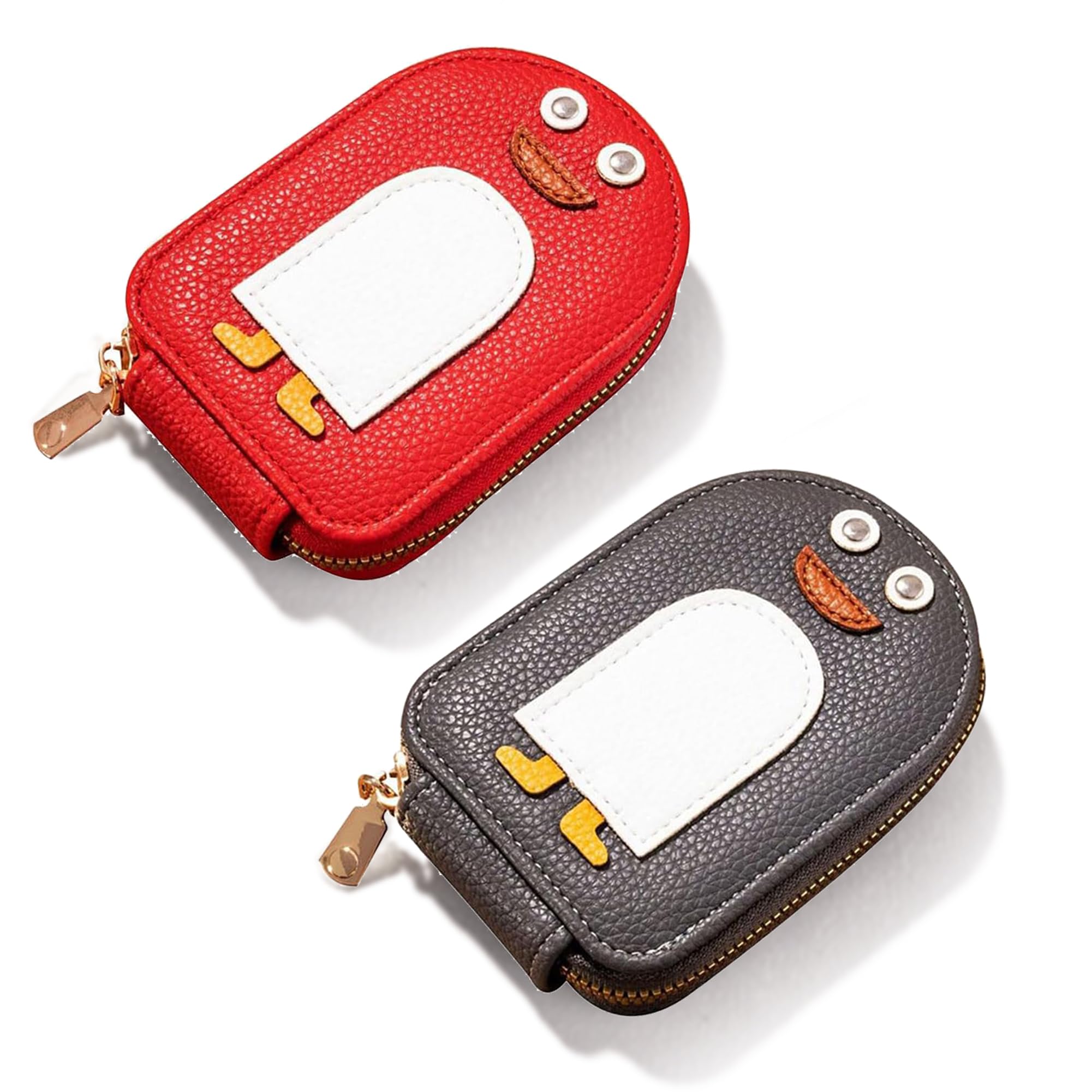 Nimedala Women's Red+Gray Cute Penguins Pu Credit Card Coin Wallet, Credit Card Holder Cute Organ Style (Red+Gray)