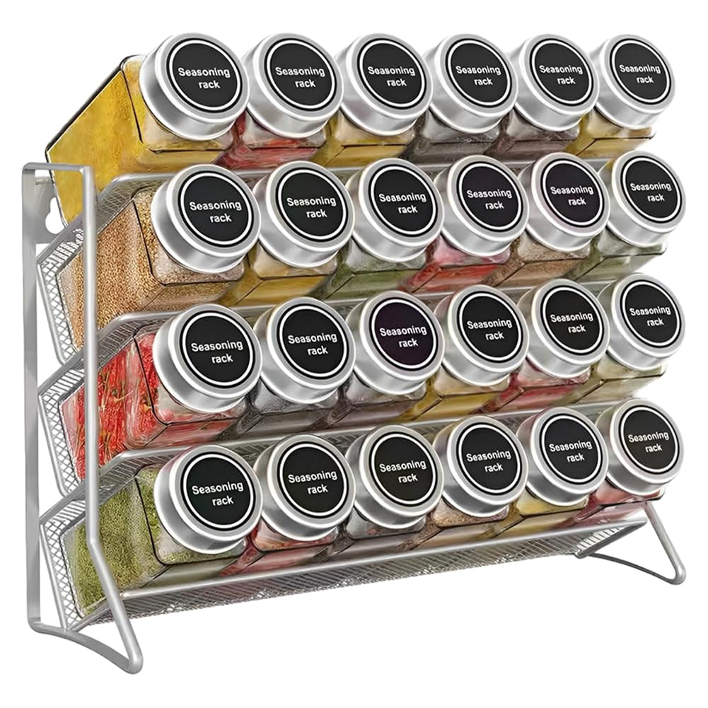 Spice Rack For Inside Cupboard - 4 Tier Wall Mounted Seasoning Organizer, Tiered Spice Racks Shelf Organiser, Jar Organization Free Standing For Cabinet Kitchen Counter Top (No Condiment Bottle)