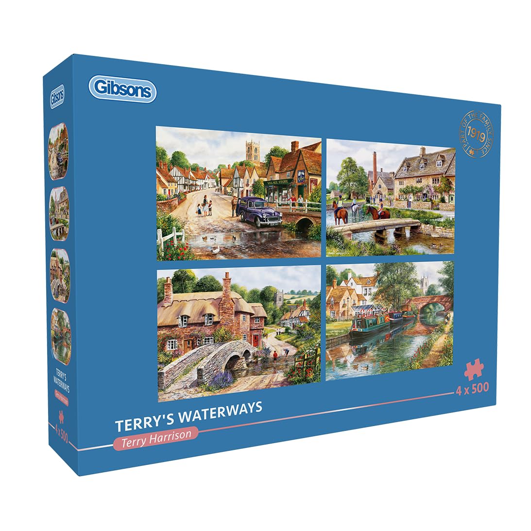 Gibsons Terry’s Waterways 4 x 500 Piece Jigsaw Puzzle Set for Adults – Four Countryside Scenes by Terry Harrison – Relaxing British Landscapes – Premium Multi-Box Puzzle Collection