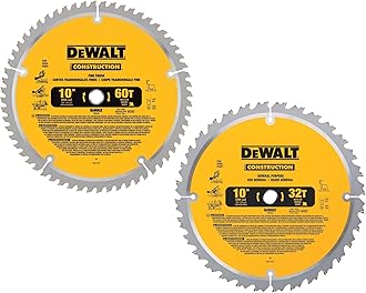 DEWALT 10-Inch Miter Saw Blades/Table Saw Blades, 2-Blade Combo, 60-Tooth & 32-Tooth Pack (DW3106P5)