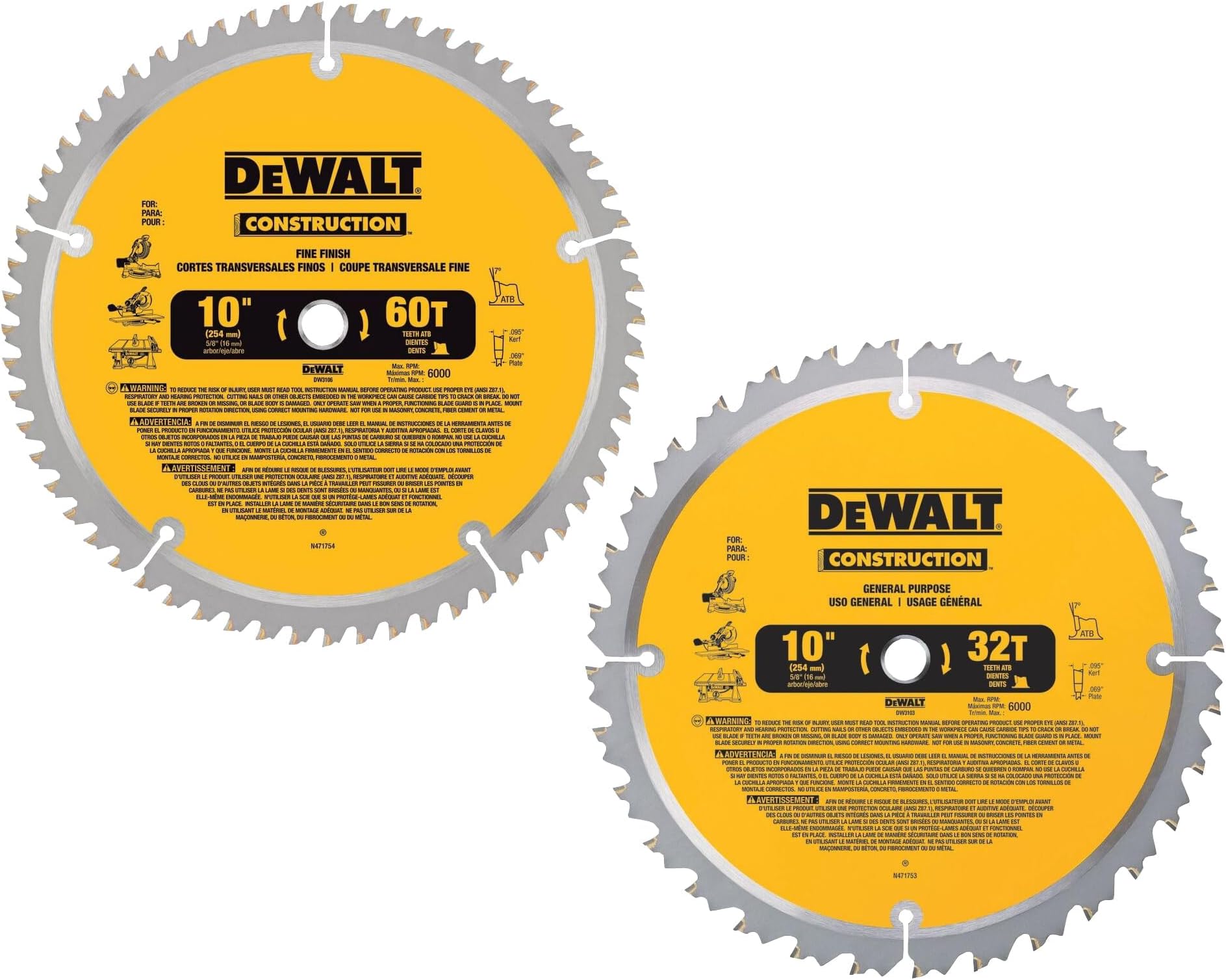 Dewalt dw3106p5 10" Saw Blade Combo Pack