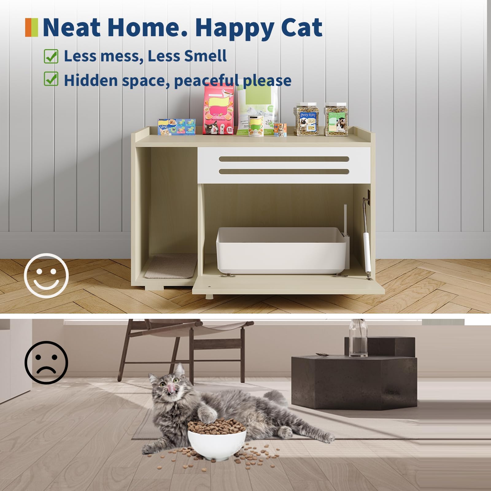 Garvee Katzenstreu-Möbel aus Holz – groß, belüftet, mit Klapptür – versteckte Katzentoilette für große Katzen – Schutz vor Hunden und Elegantes Dekor – Farbe Holz