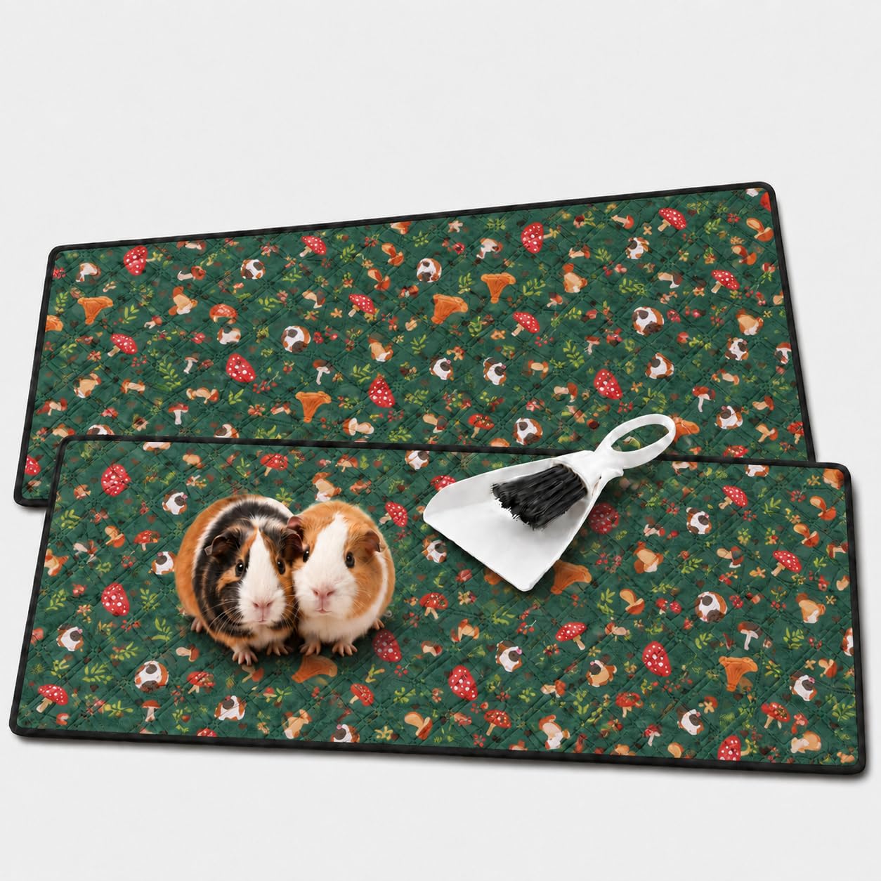 Pebble And Puddle Green Guinea Pig Cage Liners 2 Pack, Machine Washable, Dustpan&Brush Uk