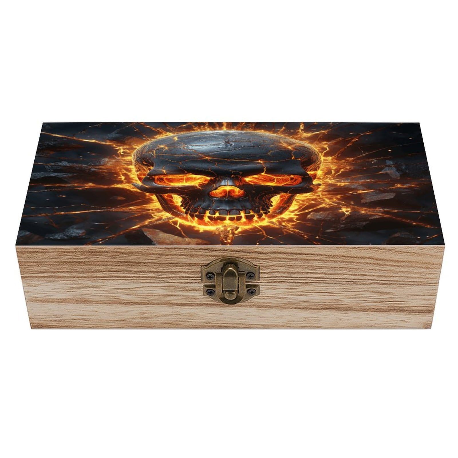 VstaDank Shattering of Skull Wooden Storage Box Decorative Jewelry Case with Lids Exquisite Wood Box Letters Gifts Acacia Wood Boxes Fashion Wooden Keepsake Boxes for Men Women