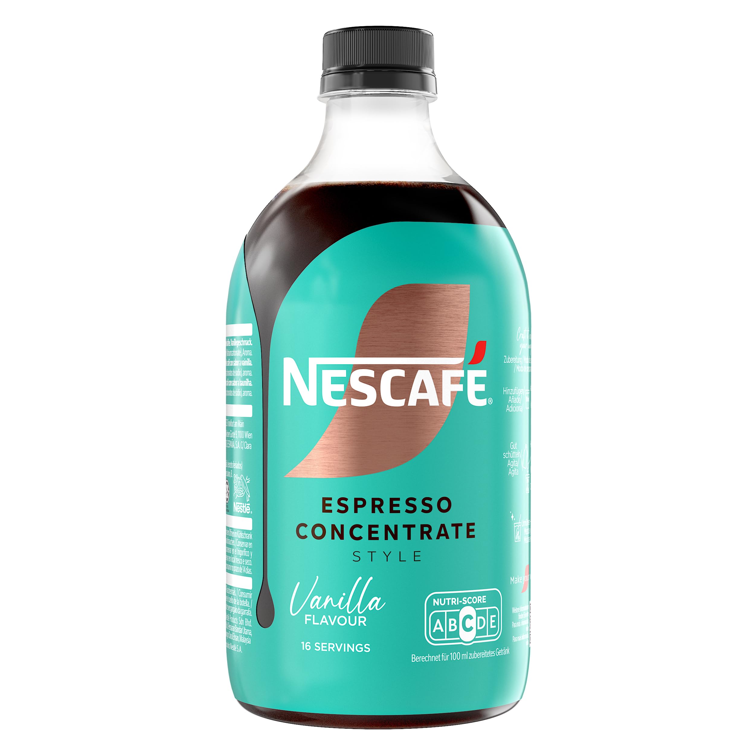 NESCAFÉ Espresso Concentrate Vainilla, con café Arábica y sabor vainilla, Concentrado de café líquido para iced coffee y lattes, Botella 500 ml