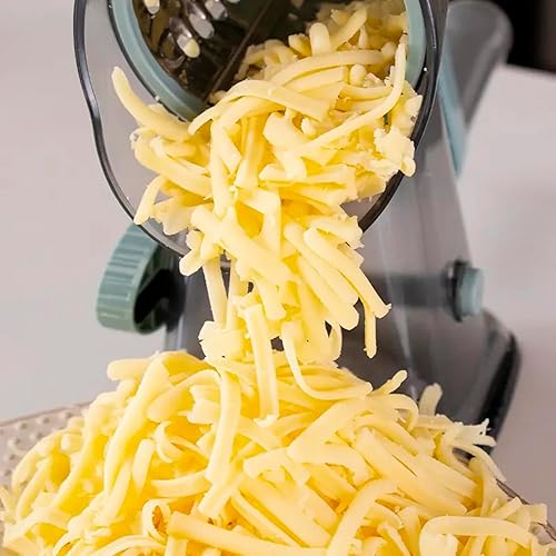 Miniatura 9 de Rallador giratorio de queso y verduras 3 en 1 mejorado con 3 cuchillas intercambiables, fácil de limpiar, apto para lavavajillas y duradero.