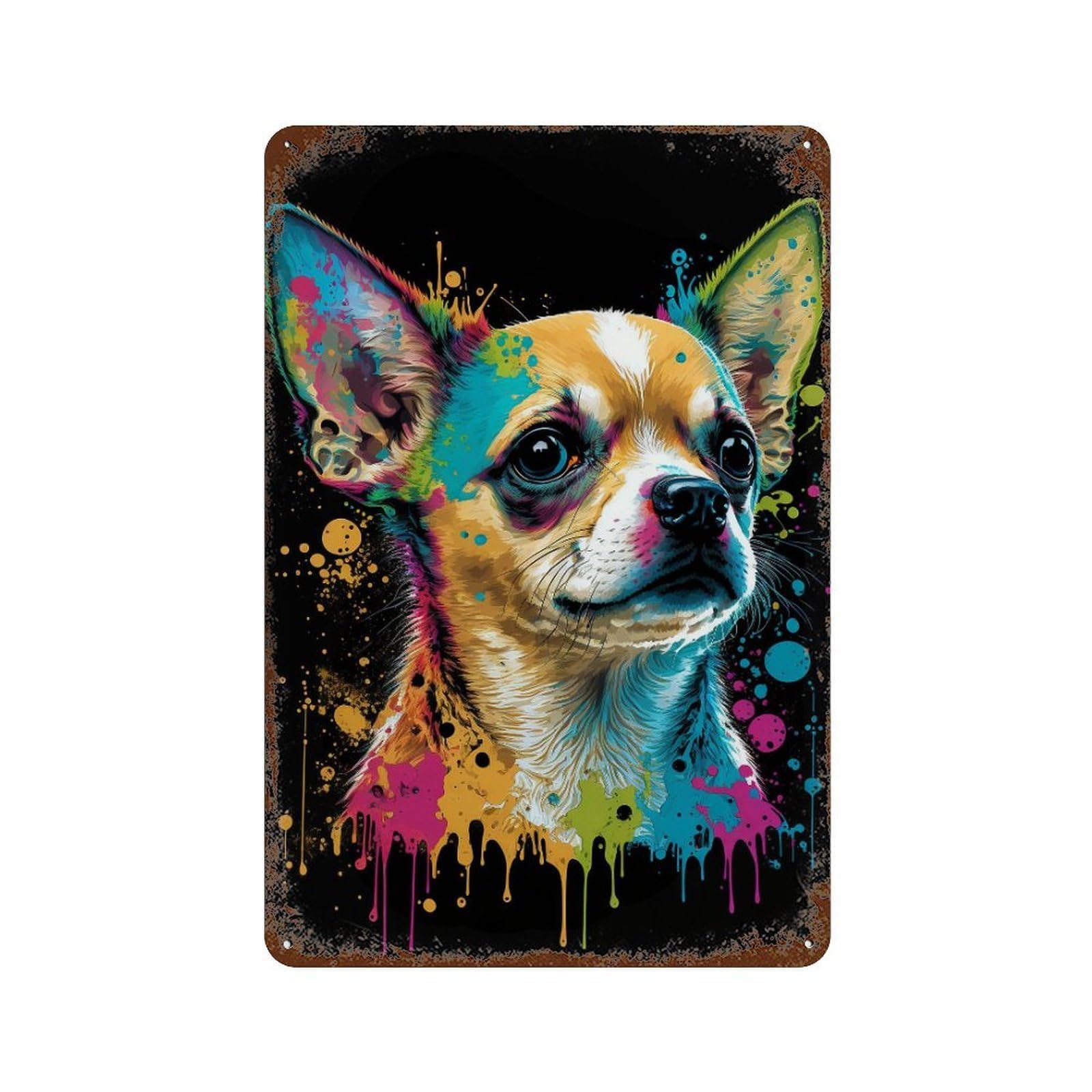 Garage Style Colorful Chihuahua Art Print-3 Rusty Metal Tin Sign 11.8"x7.9", Classic Wall Plaque for Bar And Workshop