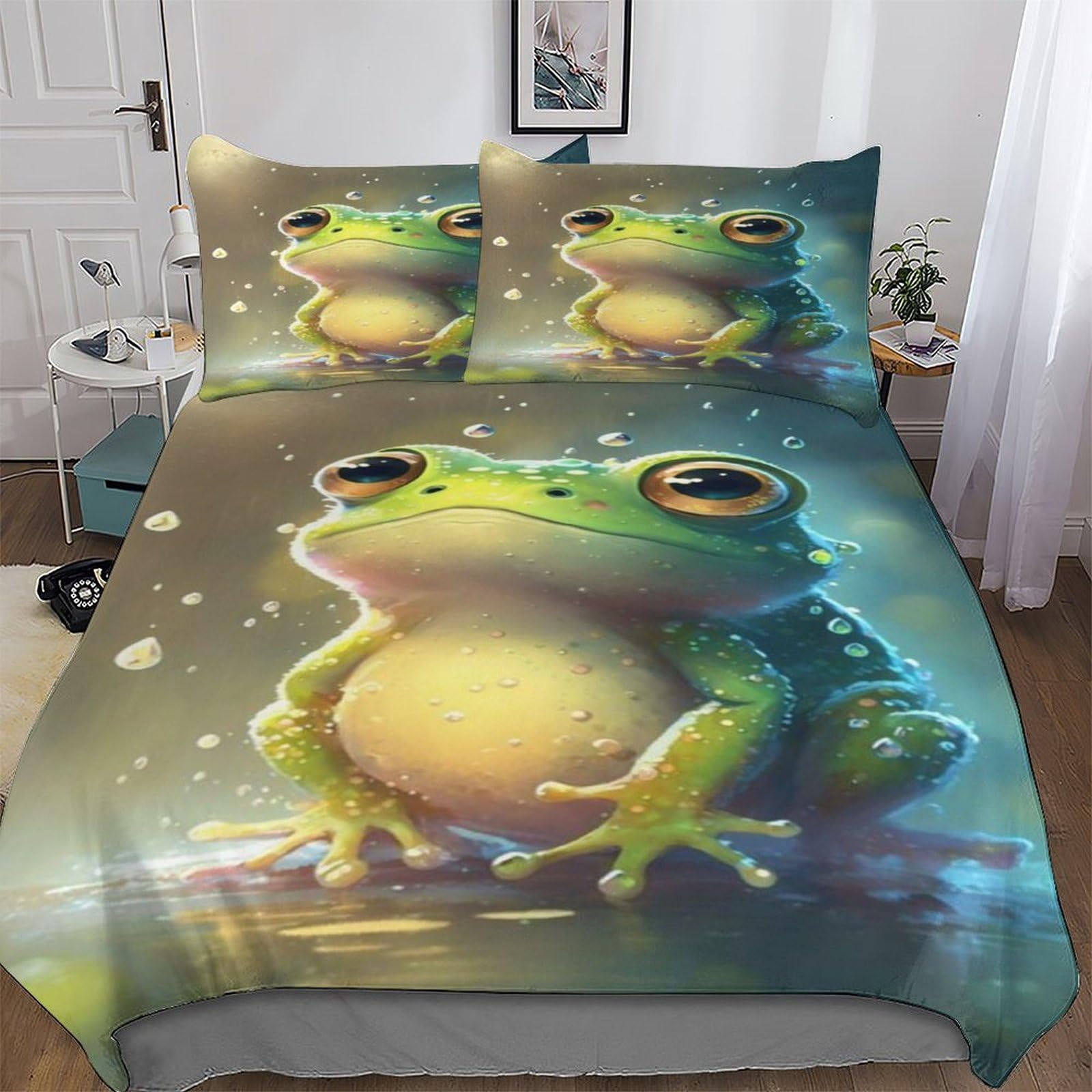 Housse de couette grenouille 3D King 220x240cm en microfibre douce avec taie