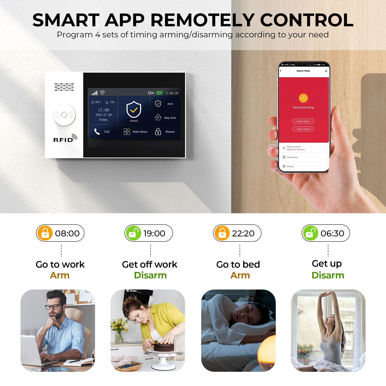 PGST Sistema de Alarma WiFi para Casa con Cámara de Vigilancia Interior, Kit Alarma de Seguridad 14-Piezas, Sensores de Apertura y Cierre, Sensor de Movimiento PIR, Sirena 110dB, Fácil Instalación