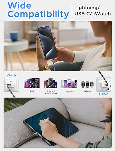 Miniatura 5 de Paquete de 2 cables USB C 3 en 2 actualizados para Apple Watch, cargador de iPhone, USB C, cable de carga rápida múltiple compatible con iWatch