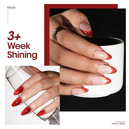Miniatura 4 de Gellen Esmalte de uñas de gel de ojo de gato, 0.7 onzas líquidas, esmalte de gel rojo burdeos con barra magnética, esmalte de uñas holográfico