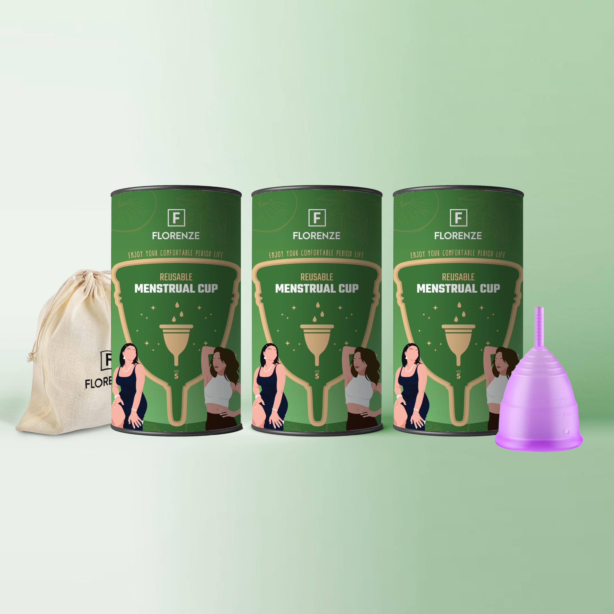 Reusable Menstrual Cup for Women - Small Purple Cup with Pouch | FDA Approved | Made of Ultra Soft 100% Medical Grade Silicone | Odour, Rash & Itch-Free Period | Leak-Proof Protection for 10-12 Hours - Pack of 3