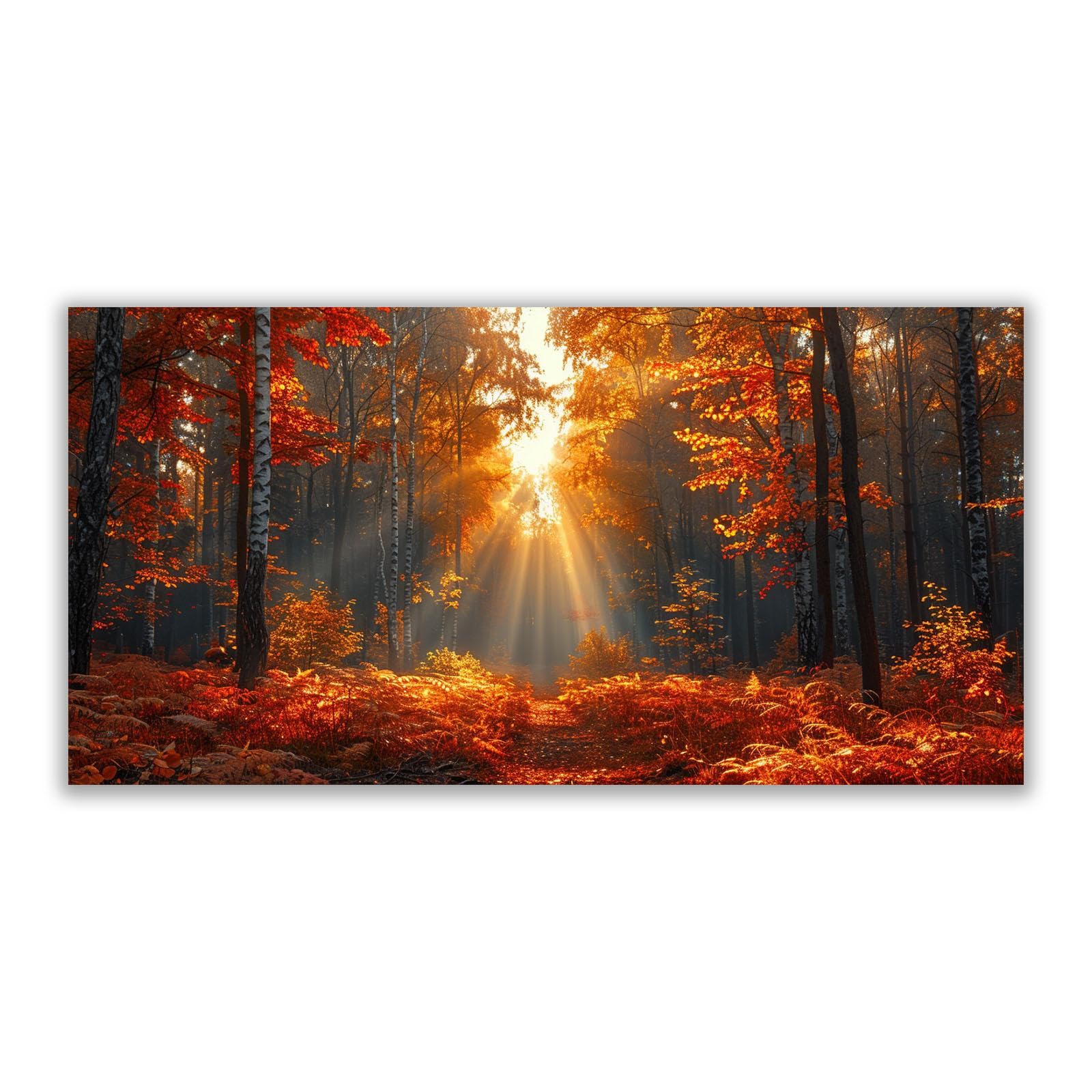 BOHUO Orange,gold Sunset Wall Décor Panoramic Canvas Wall Art Print, Autumn Forest Scenery Sunset Scenery Picture Painting- Modern Wall Artwork for Bathroom Home Office Decor-70x140cm Unframed