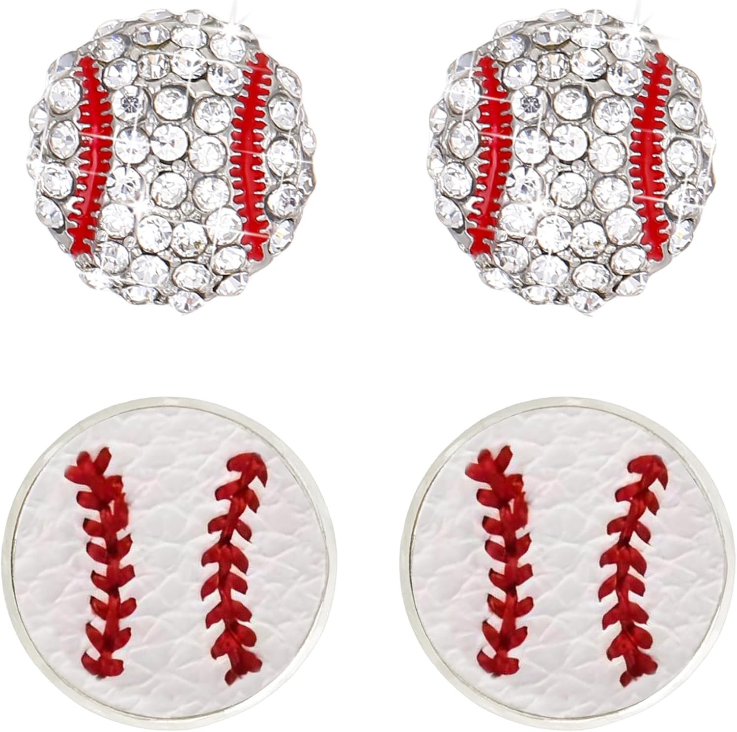 2 Pairs Baseball Earrings for Women Sport Stud Earring for Outfit Softball Accessories