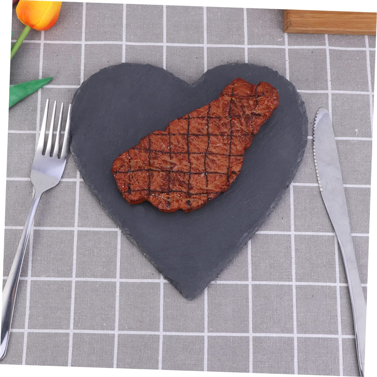 BESTYASH Piatto a Forma di Cuore in Ardesia Nera 3 Pezzi per Casa