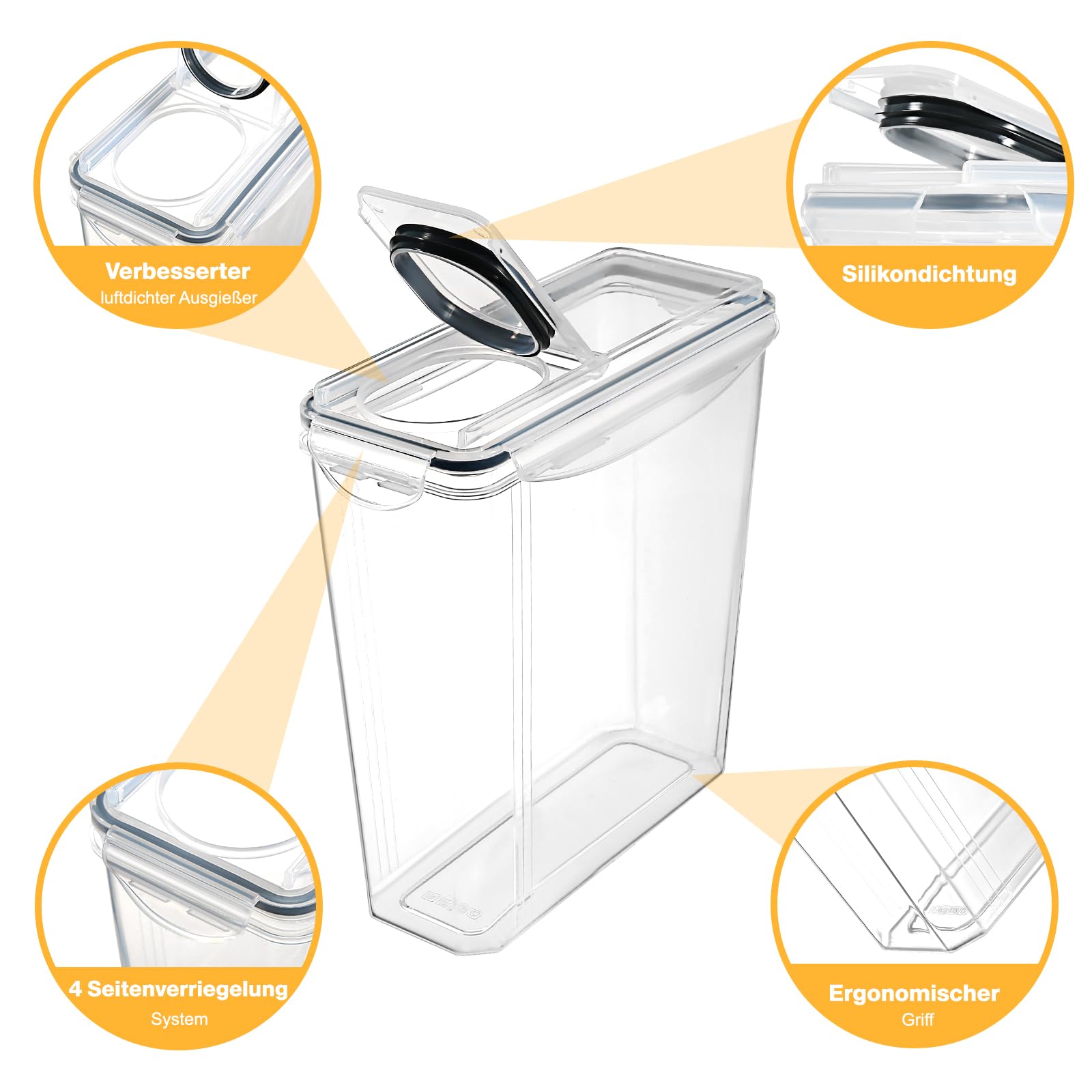 YASHE 3 Stücke Vorratsdosen Set 3.7L, Vorratsdosen mit Deckel Luftdicht, Kunststoff BPA freie Küche Aufbewahrungsbehälter für Mehl, Hafer, Aufbewahrungsbox Küche mit 16 Etiketten