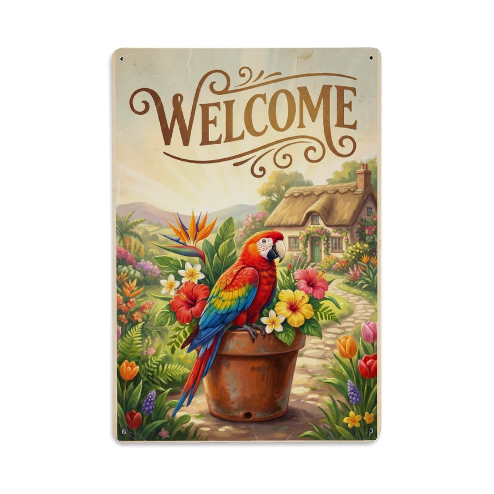 Cxhjca 8X12inch(20X30cm) Vintage Welcome Parrot Backyard Bliss（1） Metal Tin Sign