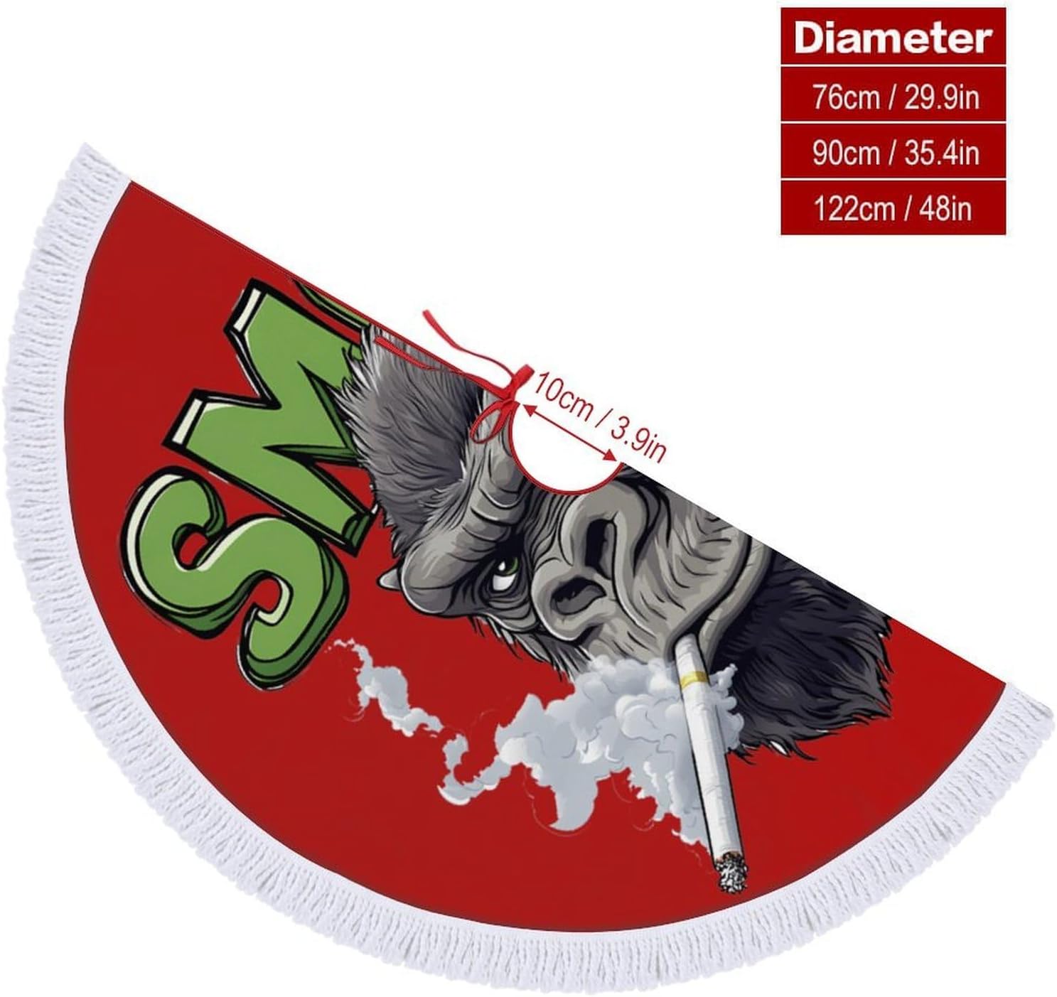 Weed Smoking Gorilla Smoker Christmas Tree Skirt Round Xmas Tree Mat Ornaments Tree Skirts with Tassels for Holiday Party