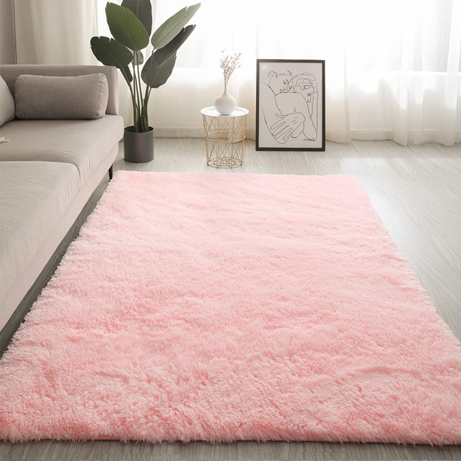 Swsen Alfombra Shaggy Salón Grandes - Alfombras Dormitorio Modernas para Pelo Largo Lavables - para Dormitorio, Comedor, Pasillo y Habitación Juvenil - Rosa bebé, 50x80 cm