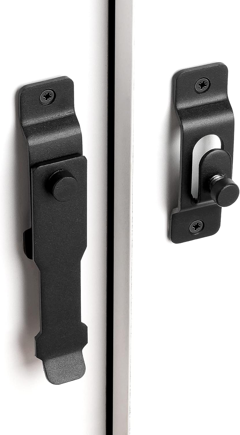 INIRET 2 Packs Barn Door Latches，4.33”x 3.23” Matte Black Stainless Steel barn gate flip Door Latch Bi-fold Door Lock,Sliding Door Antique Lock Gate Latches Wine Cabinet Closet Door Latches