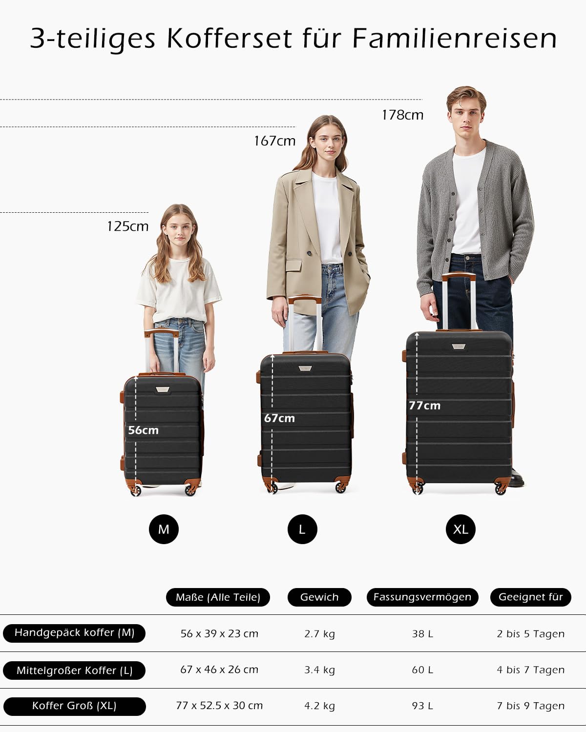 COOLIFE Walizka ultralekka i pojemna twarda walizka, zamek szyfrowy z TSA, 4 kółka ułatwiające transport, ciemnobrązowy, 67cm, nowoczesny