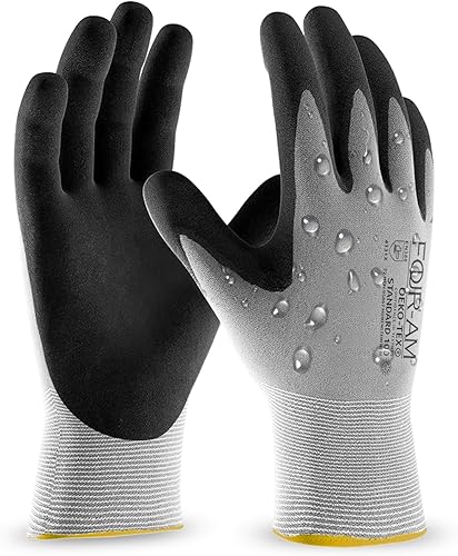 FOUR-AM Guante de trabajo resistente al agua,Forro de nylon 0.53 oz, Uso de trabajo de utilidad de revestimiento de nitrilo